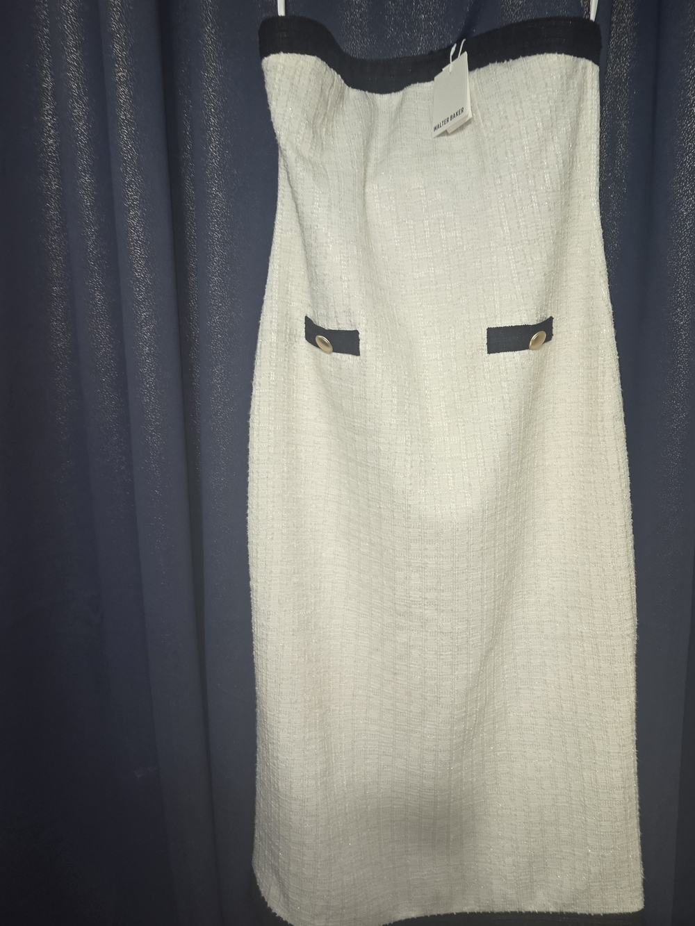 Walter Baker Cream Strapless Tweed Sheath Dress with Black Trim